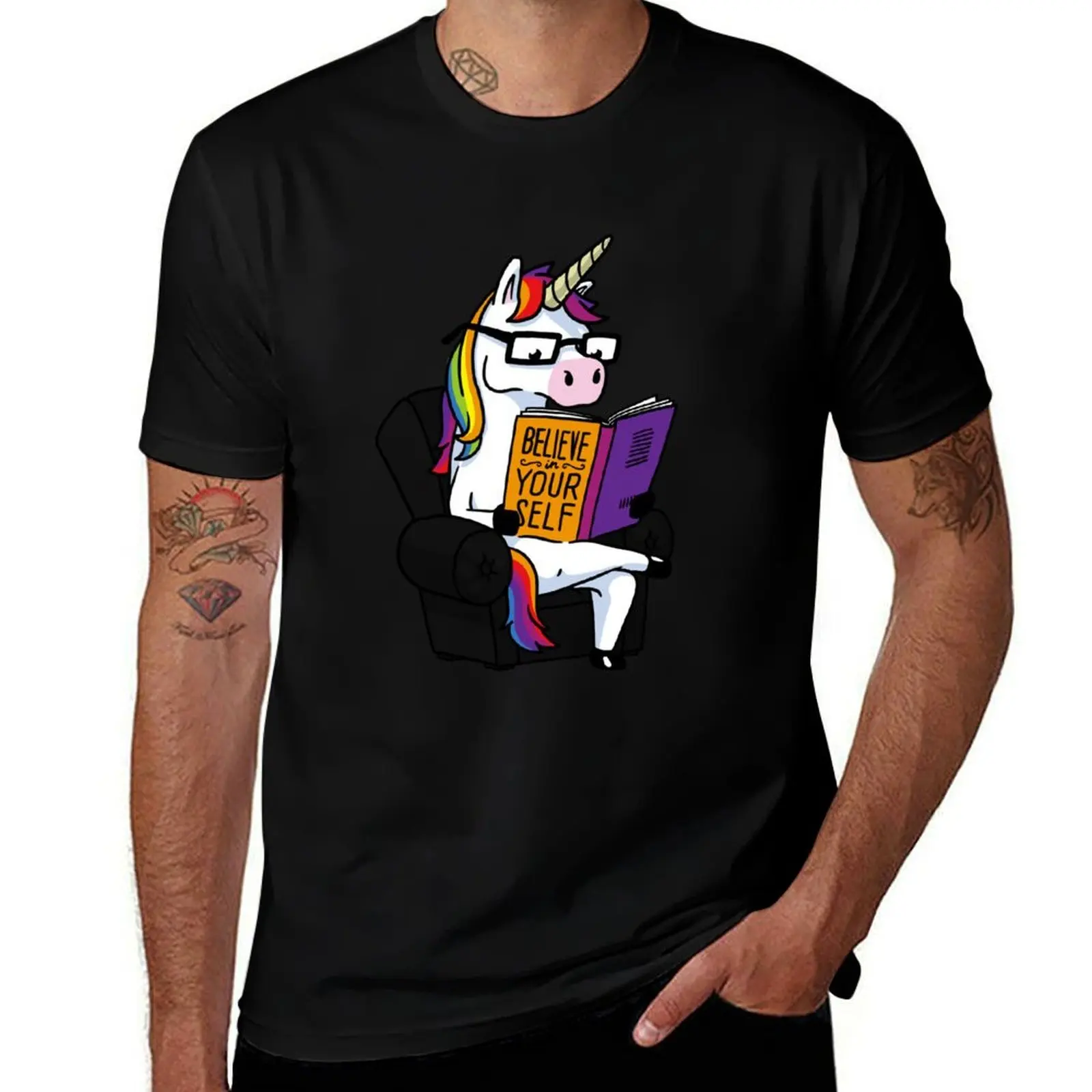 Unicorn Believe Yourself Self Affirmation Book T-Shirt Industrial Work Tee Shirt