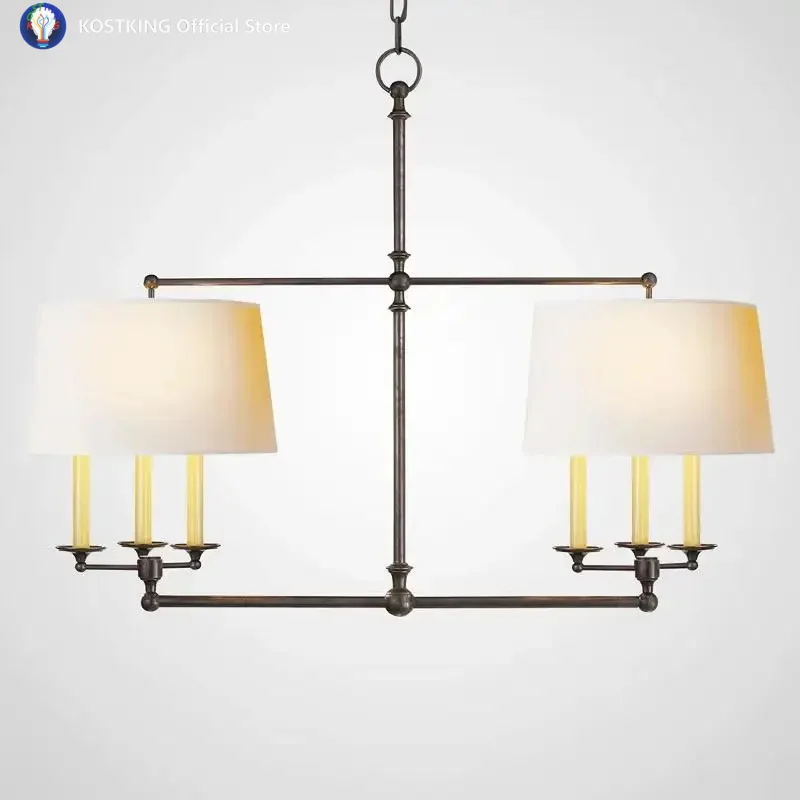 Full Copper Fabric Lampshade Pendant Light Modern And Simple American Style Double Headed Restaurant Balcony Long Pendant Light