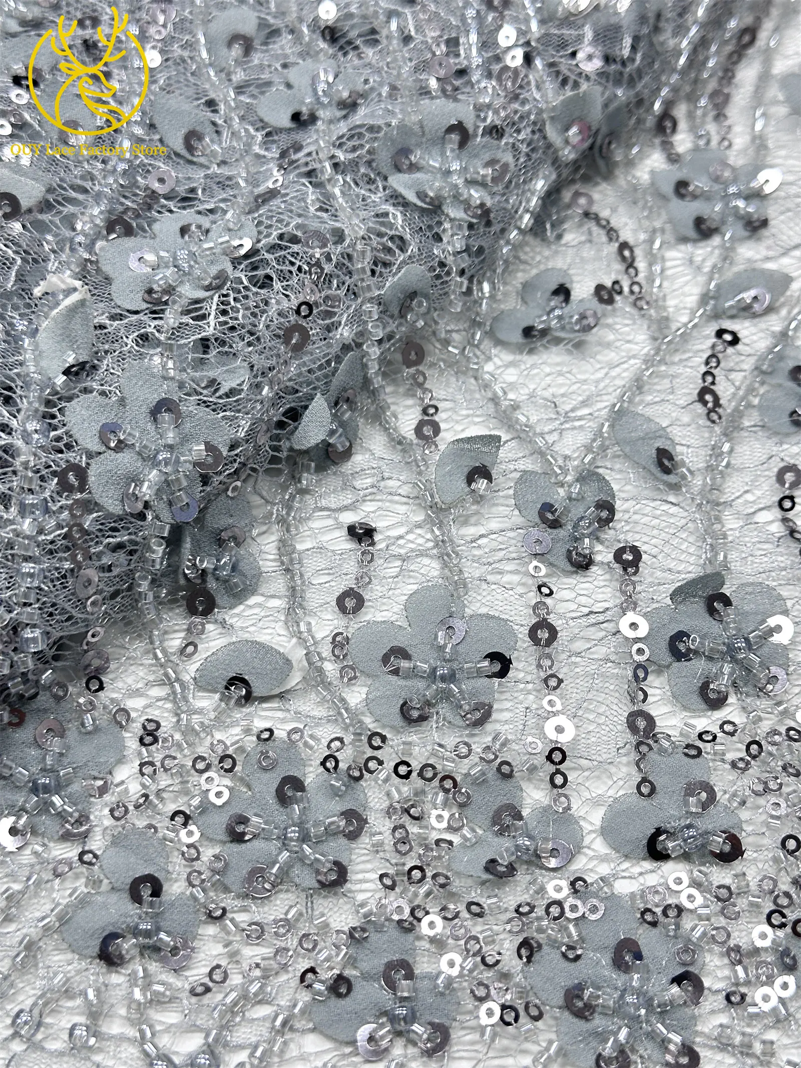Olivgrüner afrikanischer Brautkleid-Spitzenstoff 2026, hochwertige nigerianische Pailletten-Stickerei-Spitze für Brautkleider und Partykleider zum Nähen – Detail 21