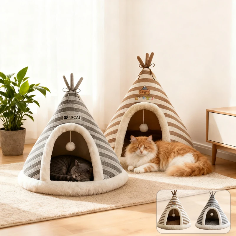 

Thicken Warm Mongolian Yurt Christmas Cat House Large Space Semi-enclosed Removable Washable Lovely Pet House Pet Supplies