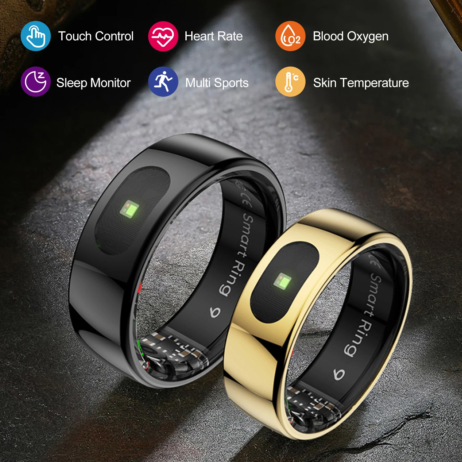 R08 Smart Ring Men Women Touch Control Function IP68 5ATM Waterproof Step Count Multi Sport Health Monitor Heart Rate Smart Ring