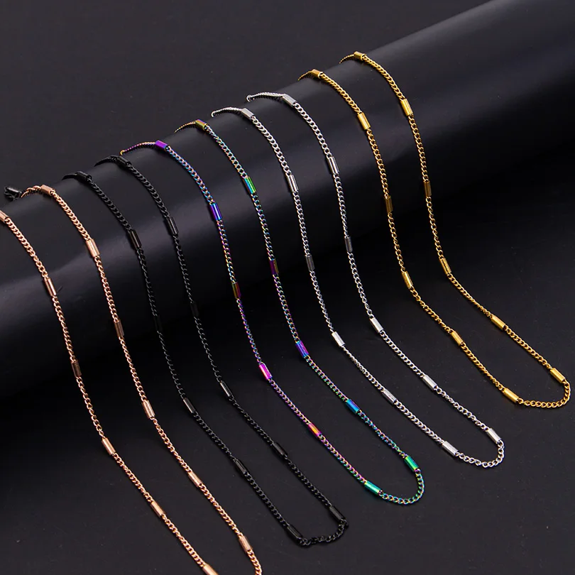 1/5/10PCS Wholesale Middle Cross Chain Necklaces For Women Men Simple Jewelry On The Neck Stainless Steel Chains Thin Girl Colar