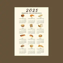 2025 Wall calendar New Year Christmas Calendar Hanging Cloth Cute Food Breads pattern home Wall Background Decor Photo Prop