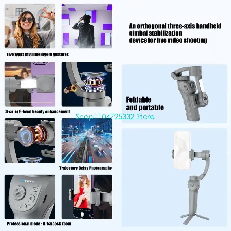 P5EA AntiVibration Handheld Gimbals Stabilizers With 3Axis Balance 9Level Fill Light
