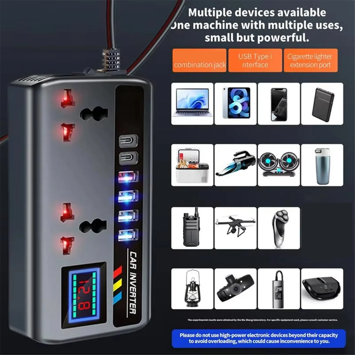 

2025-3C Car Inverter Converter 12V/24V to 220V Fast Charging Ports Portable Automotive Charger Inverter 3 USB Ports Inverter