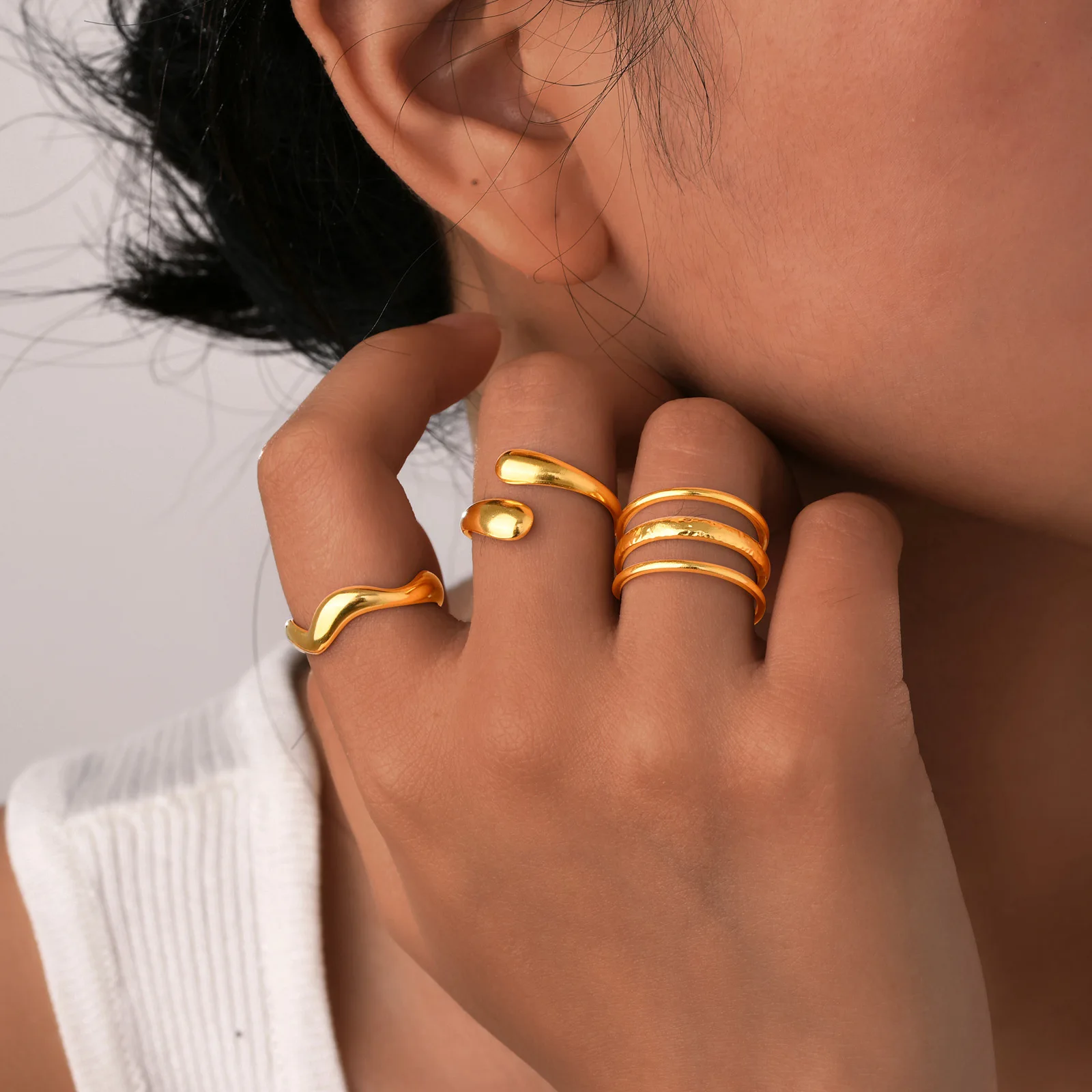 Vnox Adjustable Chunky Open Twist Stackable Rings for Women, Bold Stainless Steel Crossover Statement Ring Band Gift