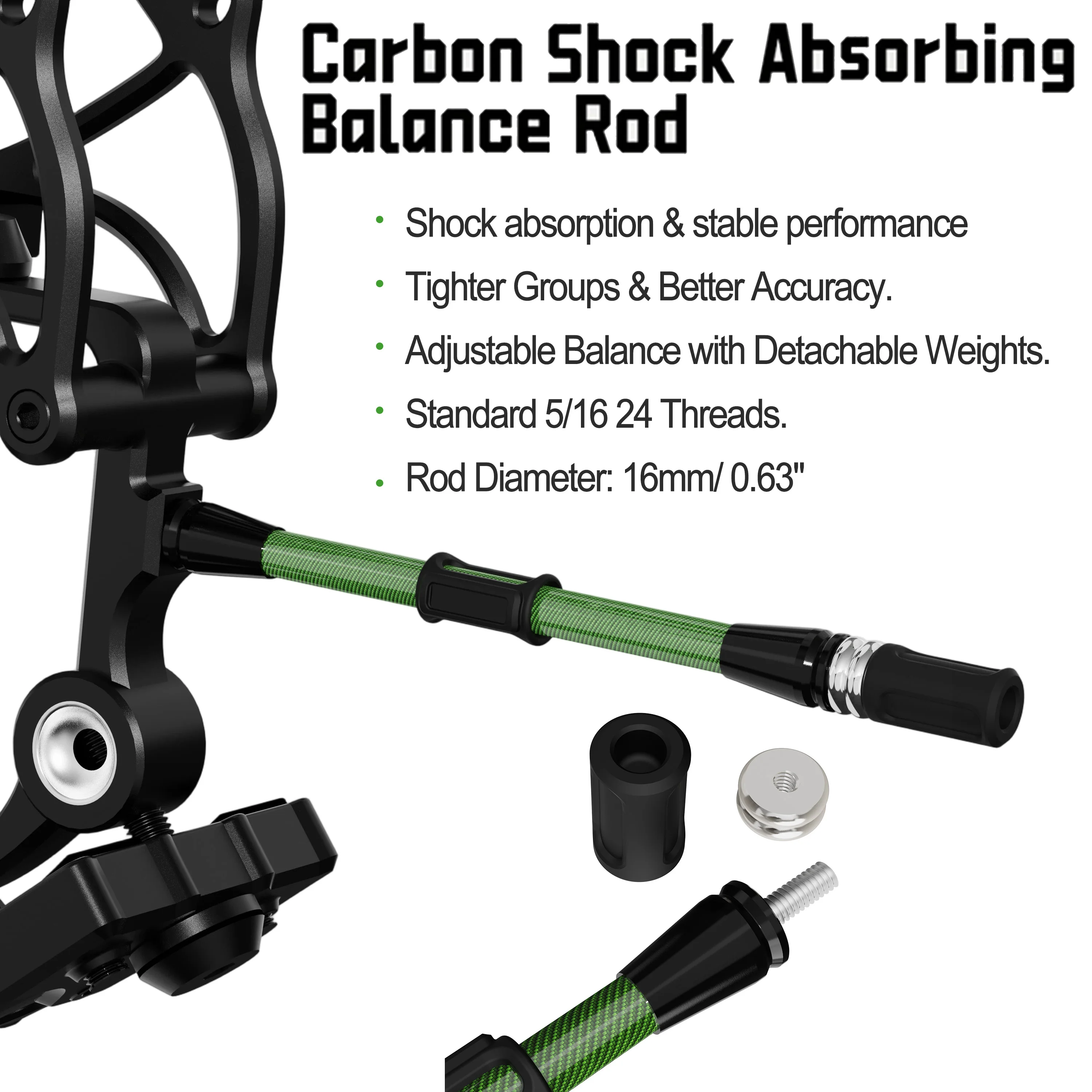 Compound Bow Balance Bar 10/12/15 Inch Carbon Stabilizer Shock Absorbing Damper Rod Lightweight Carbon Fiber for Archery Shooting Hunting Gear