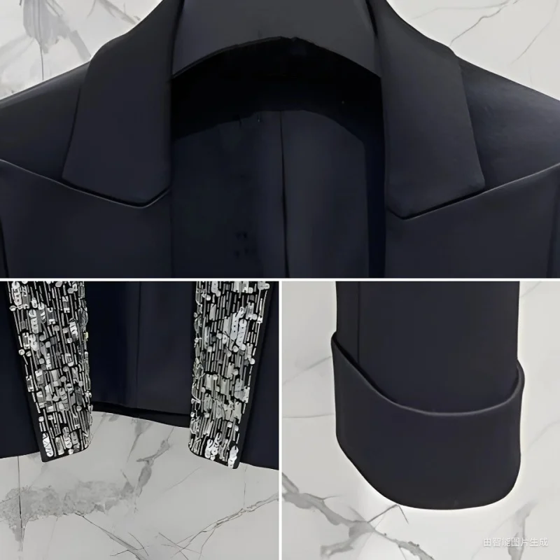 2025年秋新作 レディース ヘビービーズスパンコールショートジャケット Y2K 高品質 ファッション カジュアル ショート通勤スーツ アウター