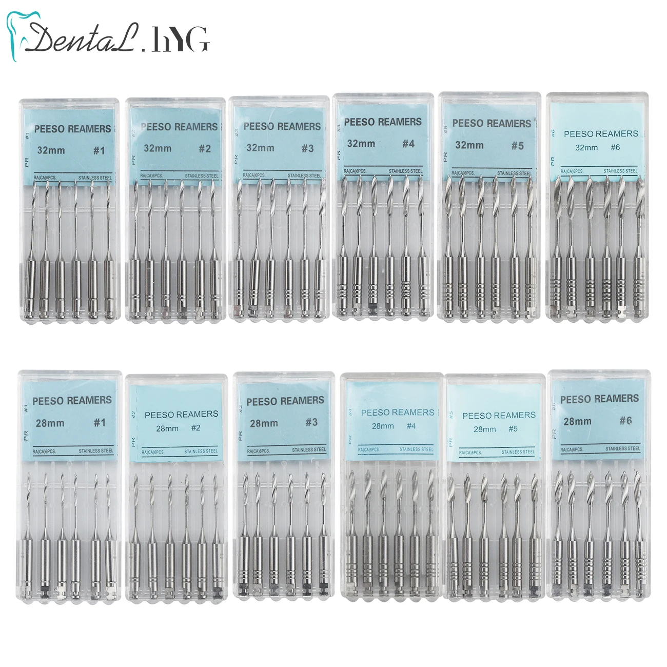 6Pcs/Pack Dental Endodontic Peeso Reamers Drill Glidden Rotary 28/32mm Silnik Użyj pilników endodontycznych ze stali nierdzewnej # 1-6