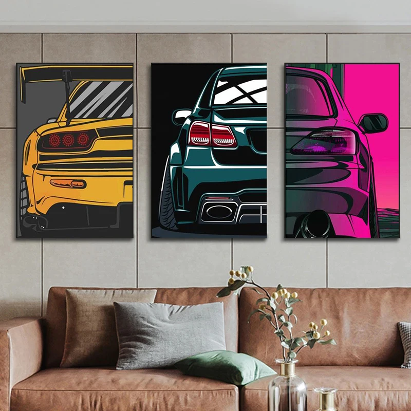 JDM Car Posters Japan Game Racer Neon Sports Car Sunset Canvas Painting HD Prints Wall Art Pictures For Living Room Home Decor