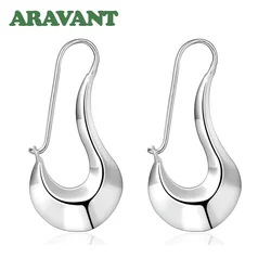 ARAVANT 925 Silver Long Hollow Moon Hoop Earrings For Women Girls Fashion Jewelry