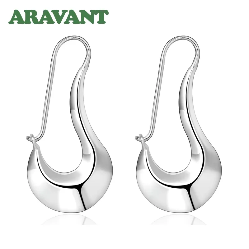 ARAVANT 925 Silver Long Hollow Moon Hoop Earrings For Women Girls Fashion Jewelry