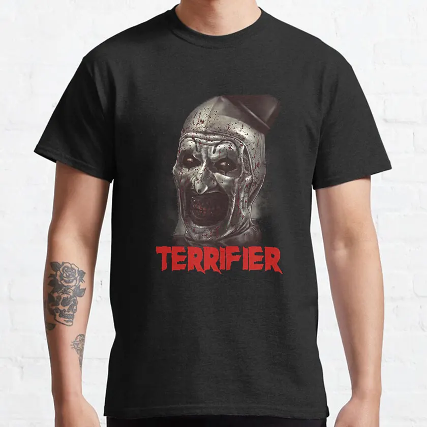 More That Awesome Terrifier Movie ศิลปะสยองขวัญตัวตลกน่ากลัวสําหรับของขวัญฮาโลวีนเสื้อผ้าผ้าฝ้ายพิมพ์เสื้อยืด plus ขนาด