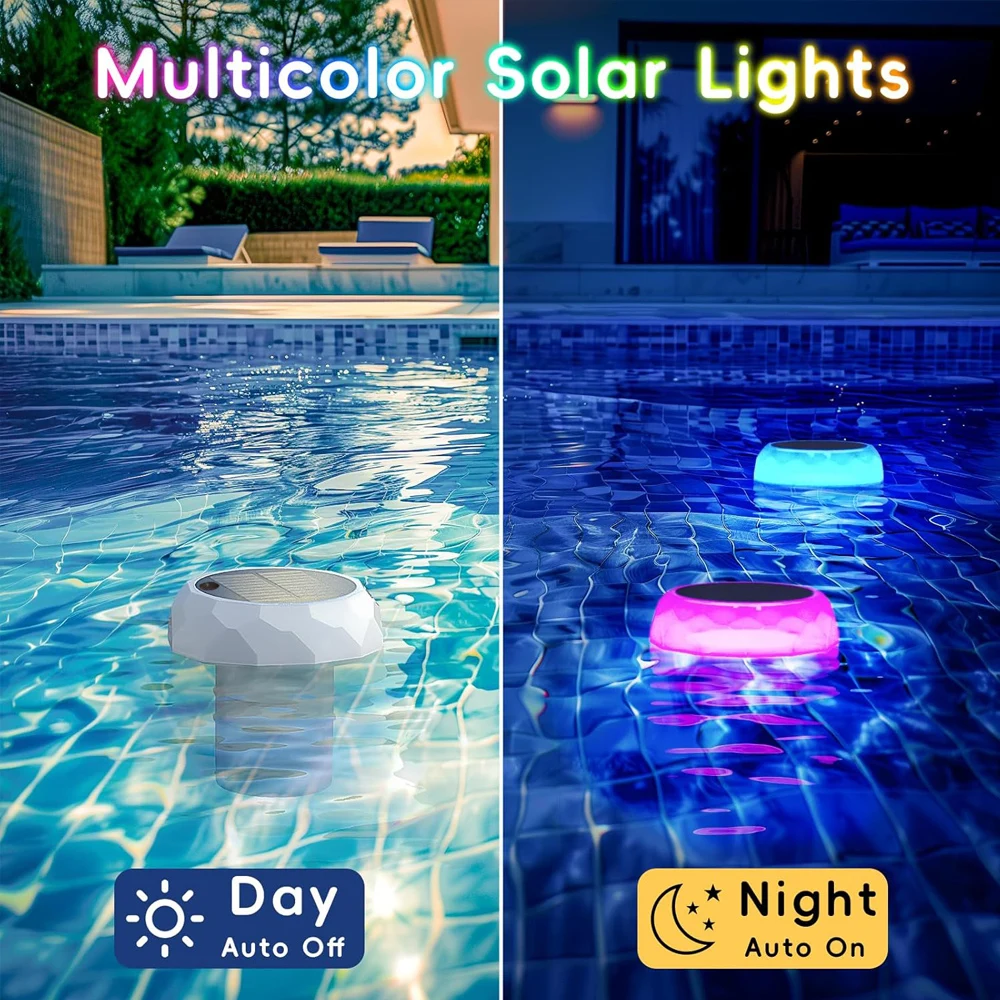 Solar Powered Floating Pool Light with Disinfection Box, IP68 Waterproof Timer Settings RGB Color Changing Pool Lights