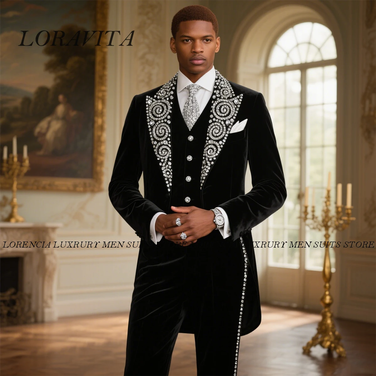 

Customized Stunning Diamond Ornament Men Suit Slim Fit Wedding Tuxedos Shawl Lapel Ropa hombre 2 Pieces Sets Groom Male Blazers