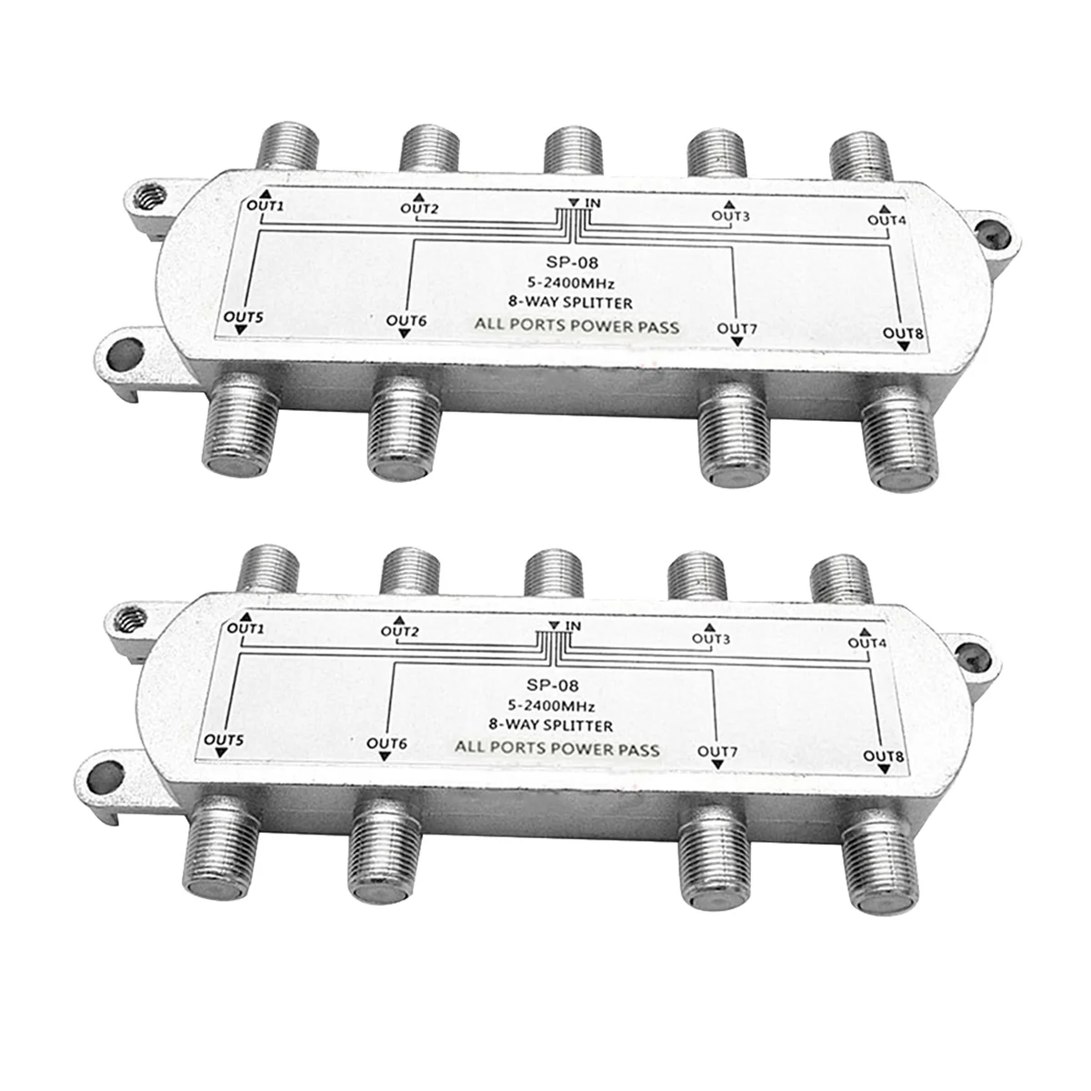 2PCS Satellite 8 Way Coaxial Cable Splitter 5-2400MHz F Type Plug Work with Analog/Digital TV Connection and Internet