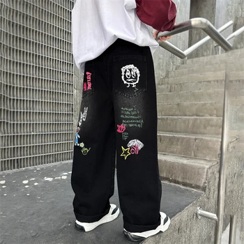 Kids Graphic Straight Jeans 5 ZOETOPKID Kids Jeans with Drawing for Boys Girls Casual Streetwear Denim Pants Unisex Child Straight Fit Jeans Trousers 5