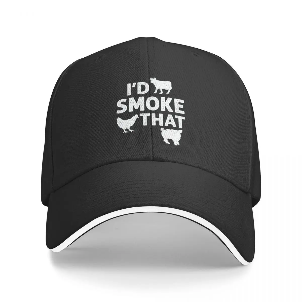 I'd Smoke That Funny Animal BBQ Grill Chef Quote WHITE Baseball Cap Gentleman Hat Dropshipping Thermal Visor Caps Male Women's