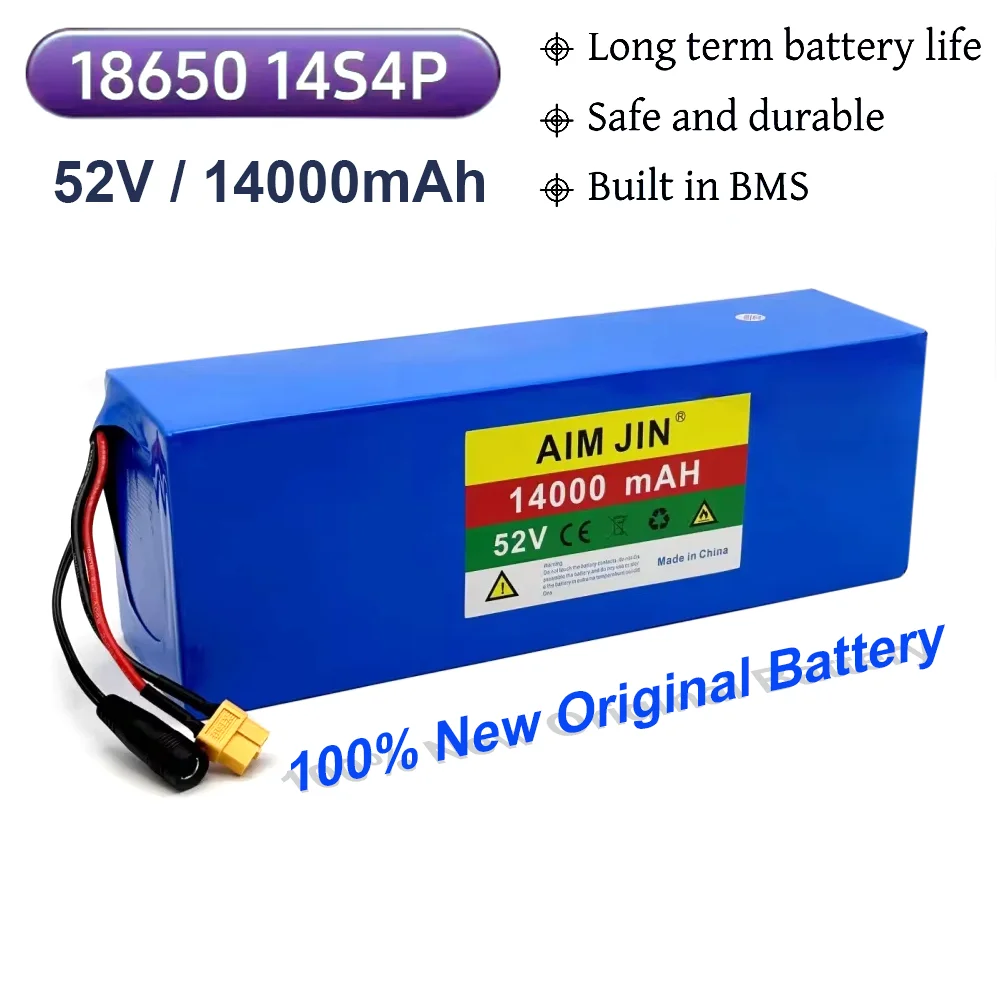 52V 14000mah High capacity 18650 14S4P Lithium Battery 1500W with BMS for Balance Car, Bike, Scooter, Tricycle , 58.8V Charger
