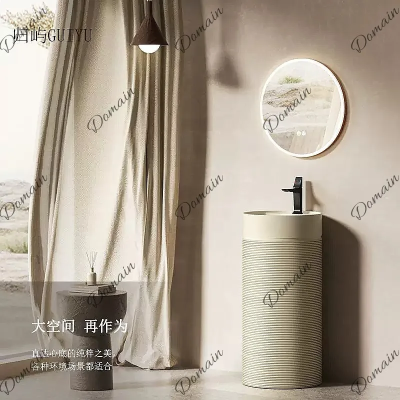 Vintage Pedestal Basin New Chinese Style Bathroom Washbasin Outdoor Courtyard Wabi-Sabi Floor Standing Sink