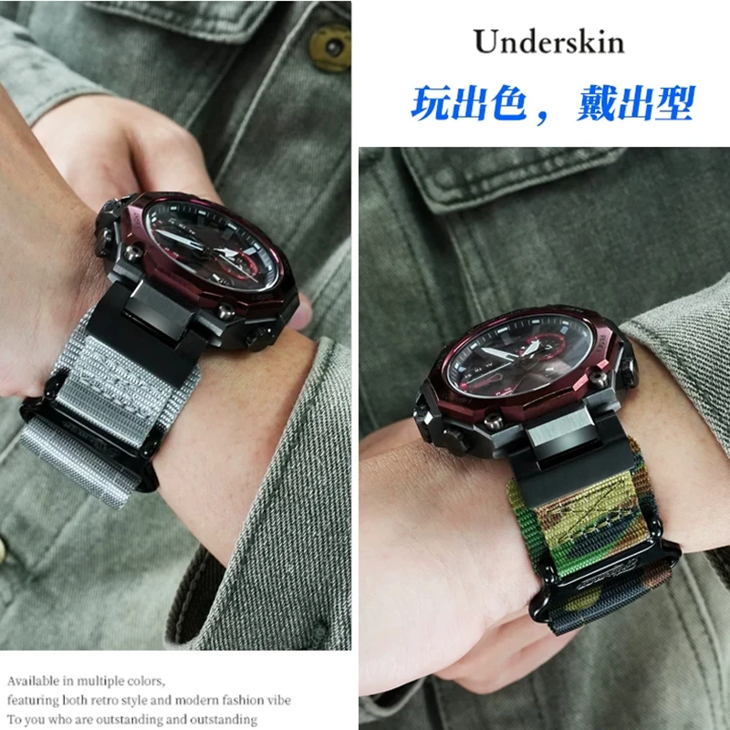 For Casio G-SHOCK Series 5636 MTG-B2000 Modified Headgrain Mountaineering Breathable Nylon Canvas Extended Men's Watch Strap