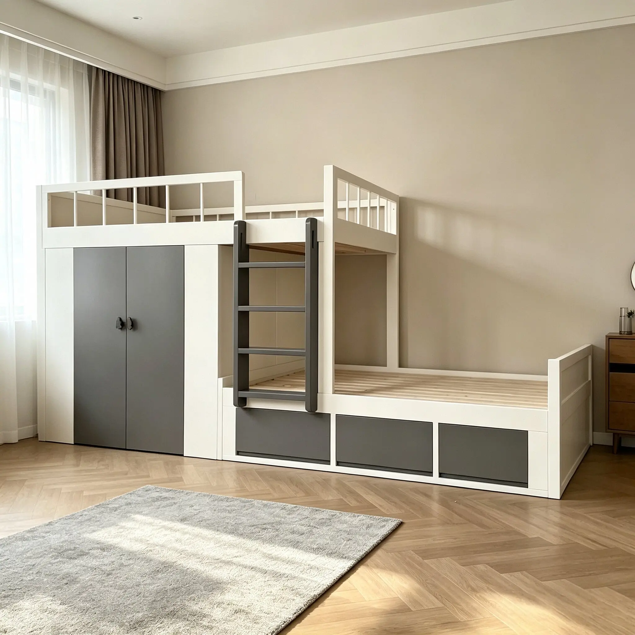 For Interlocking Staggered Bunk Bed, Multi-Function Loft with Storage, Customizable Kids Bedroom Set