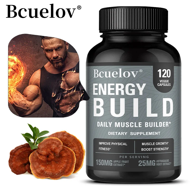Muscle Growth Supplement Capsules, Lions Mane Cordyceps Reishi Shiitake Turkey Tail & Apple, Supports Brain, Vitality & Energy