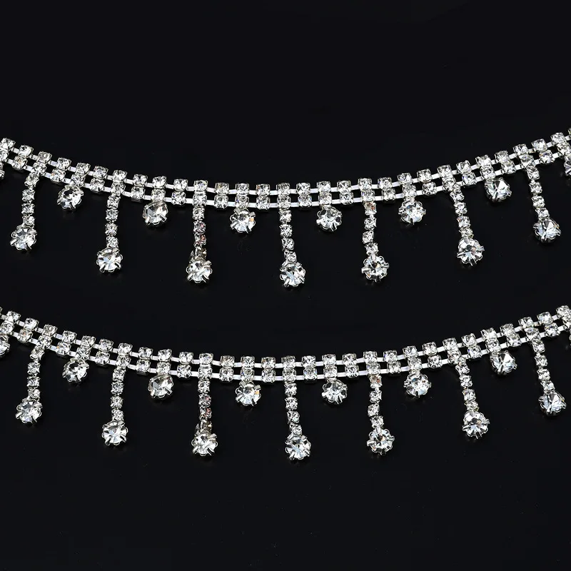 10Yards Rhinestone Fringe Trim Sparkle Diamond Rhinestone Tassel Chain Crystal Belt Clothing Bag DIY Wedding Decoration Gift