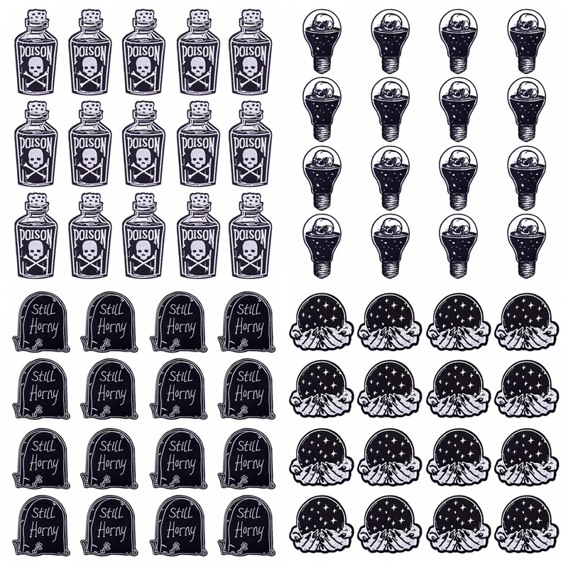 Prajna Wholesale 10PCS Punk Style Skull Iron On Patches For Clothing Stickers DIY Embroidered Patches On Clothes Badges Stickers