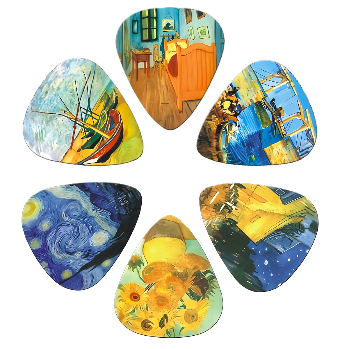 Neues 12er-Set Gitarrenplektren – Van-Gogh-Ölgemälde-Thema, für Bass, Ukulele, Musikinstrumentenzubehör – Detail 5