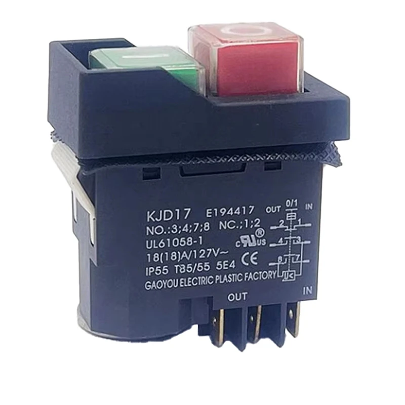 KJD17 6 Pins Electromagnetic Start Push Button Switches 16A AC250V IP55 Waterproof Equipment Safe Switch