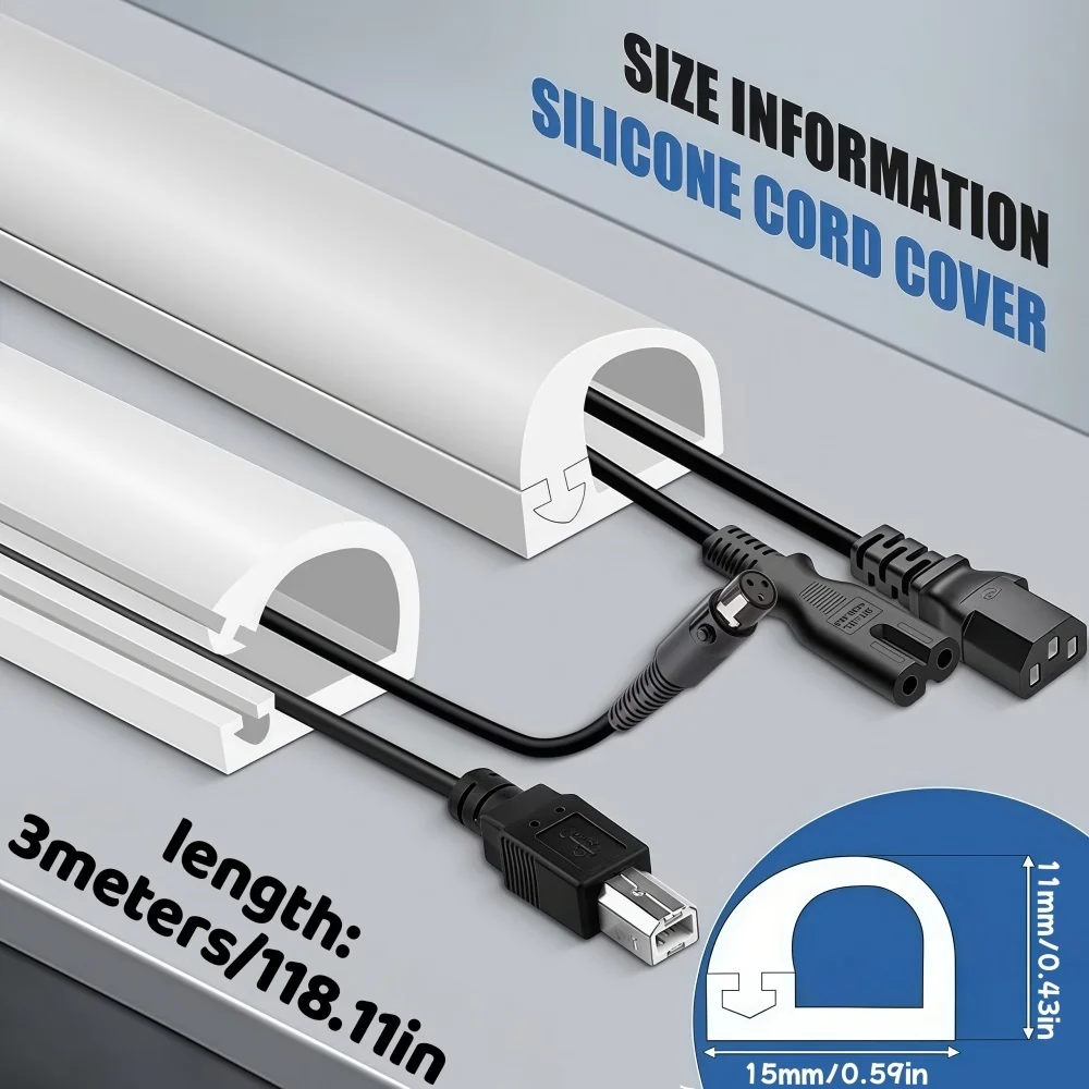 3M/118.11IN Anti-extrusion Floor Cord Cover Self-Adhesive Power Extension Wiring Duct Cable Protector Home Wire Organizer ﻿