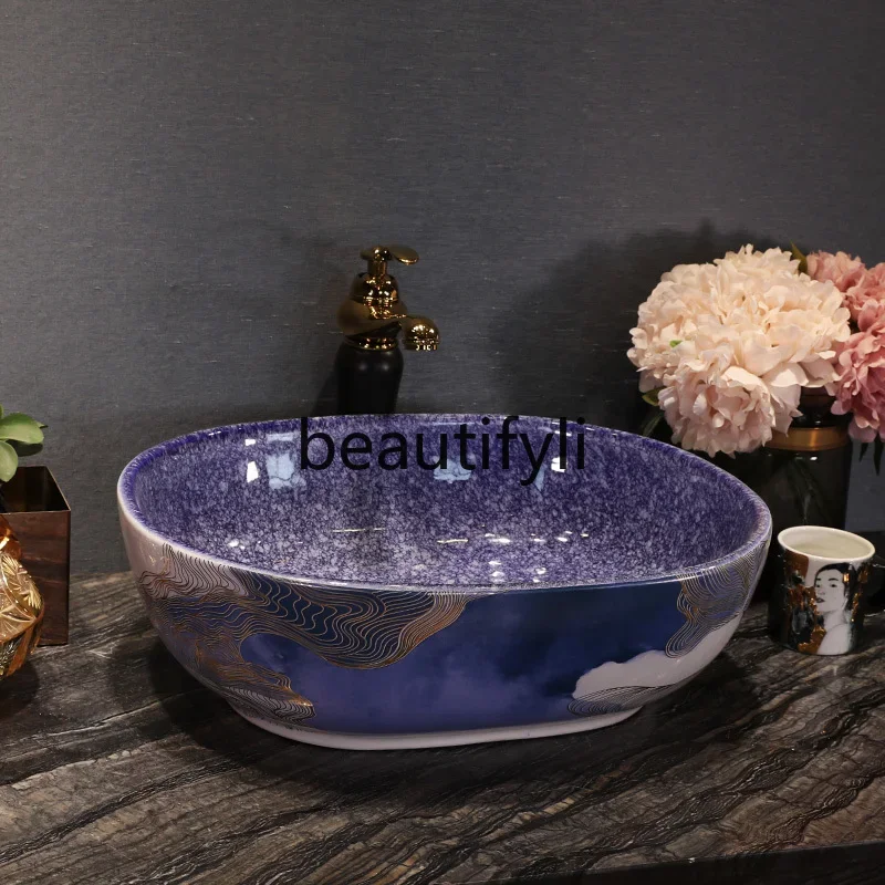 

European ceramic table wash basin oval art face basin