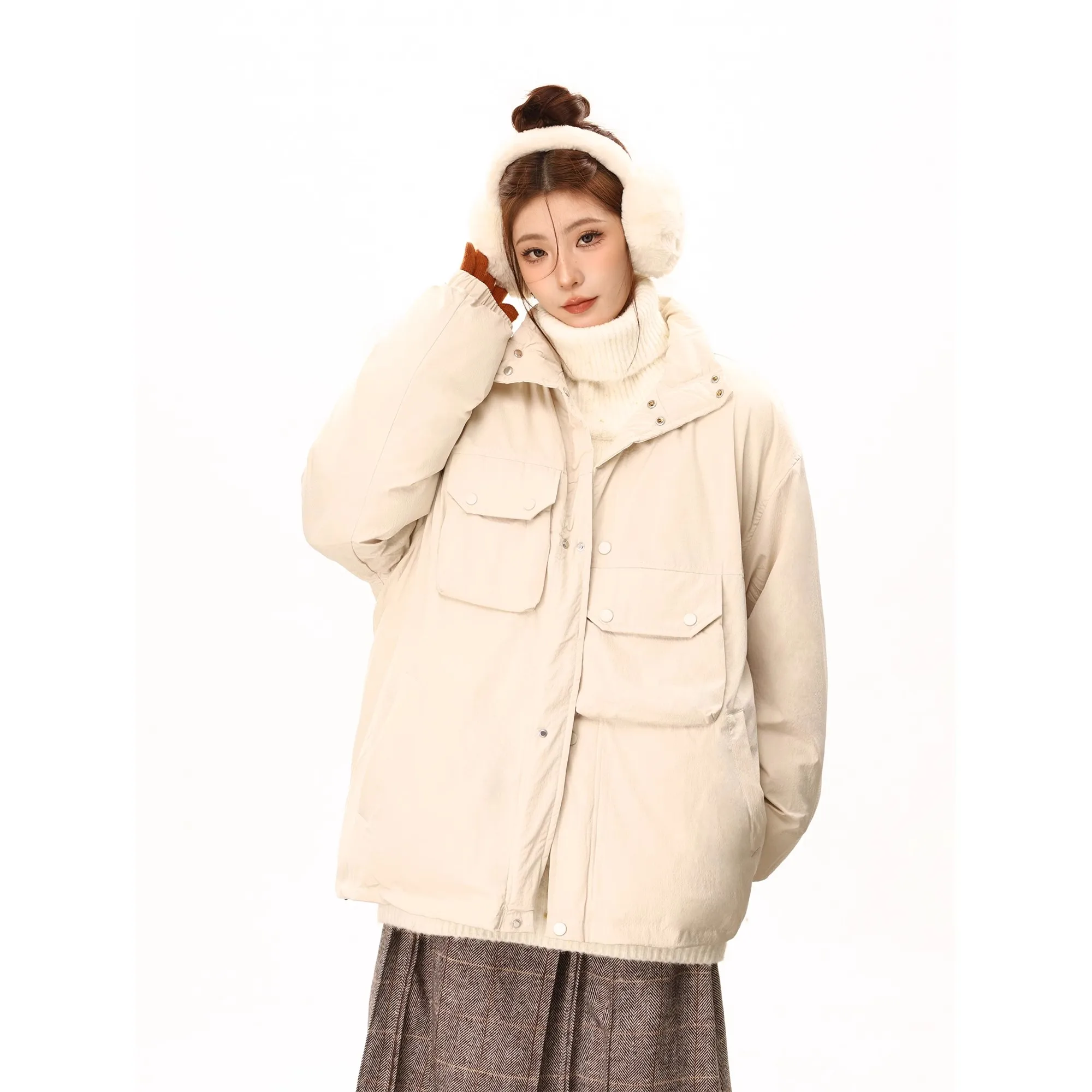 女性用パッド入りコットンジャケット,スタンドカラー,厚手のコート,暖かいトップス,韓国のファッション,冬,2023