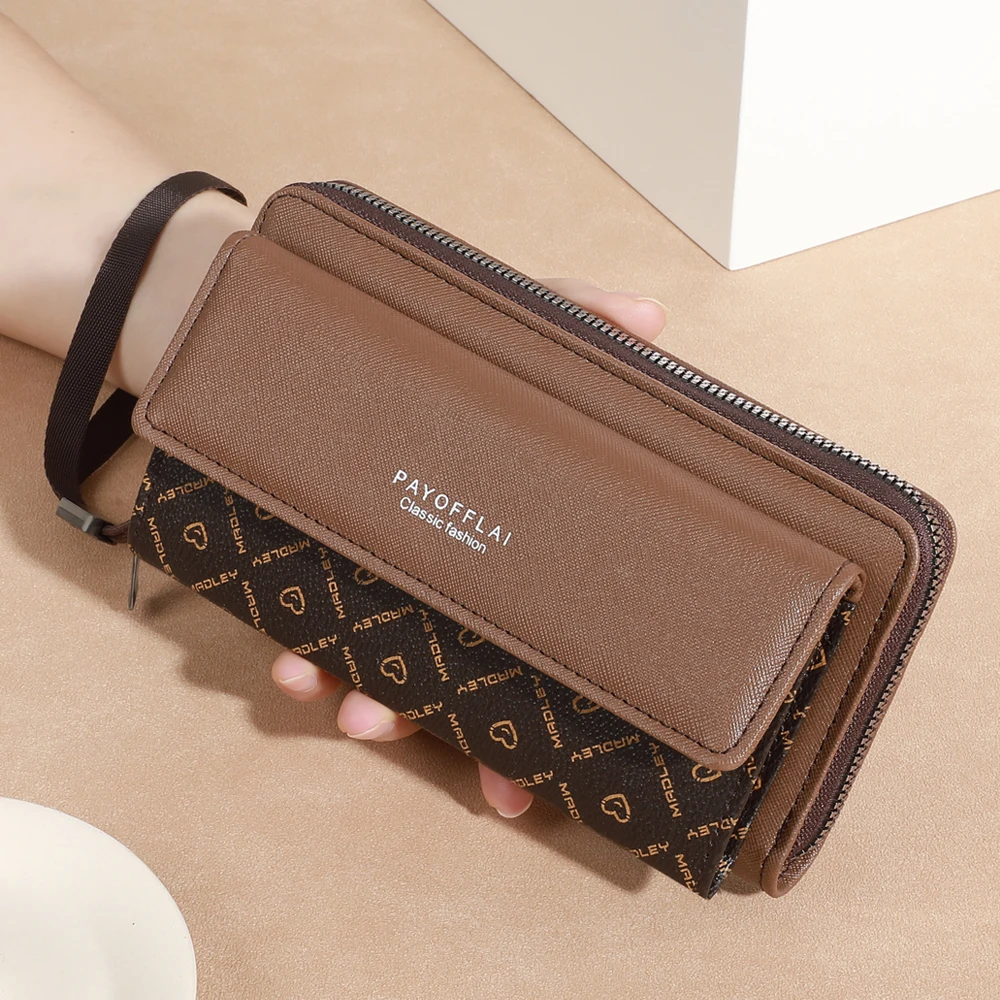 Classic Men's Faux Leather Wallet Double Layer Snap Closure Zippered Card Holder & Photo Compartment Color Blocking