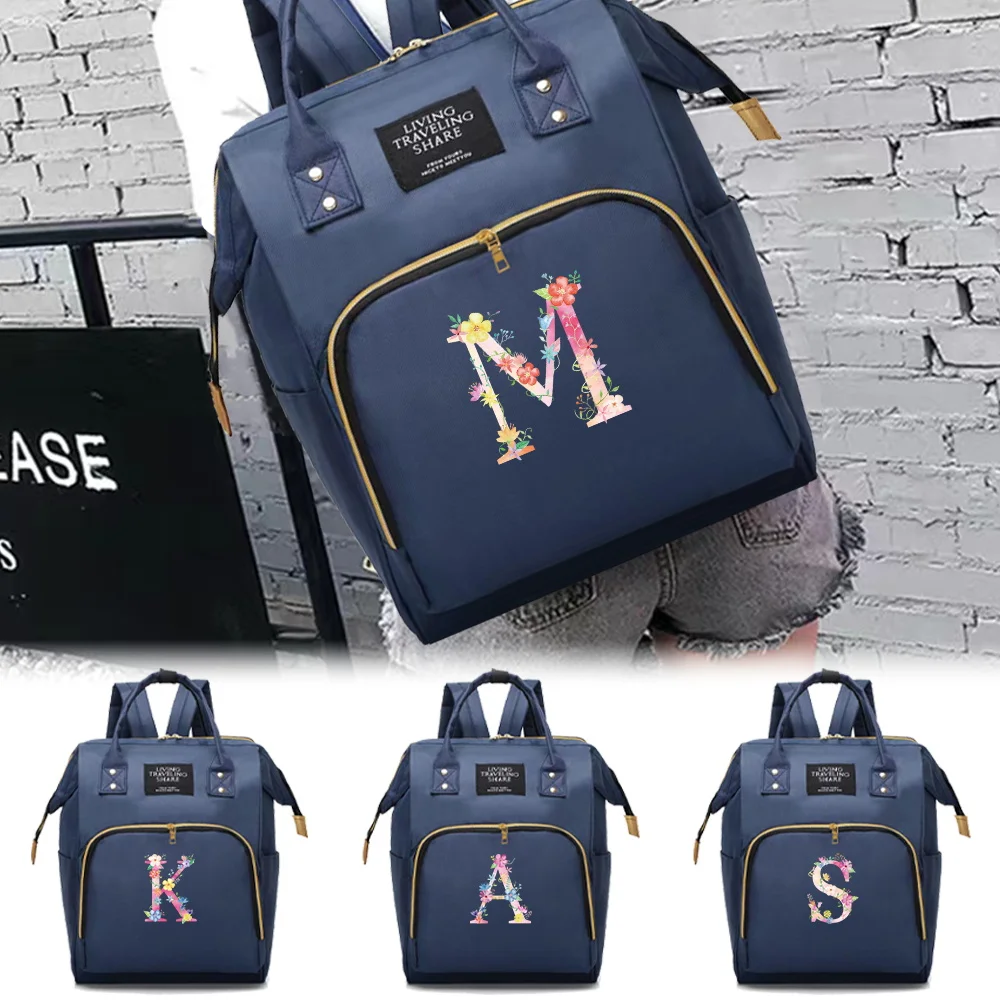 

Travel Mommy Pack Large Capacity Multifunctional Compartments Backpack Portable Pink Letter Printing Storage Double Shoulder Bag