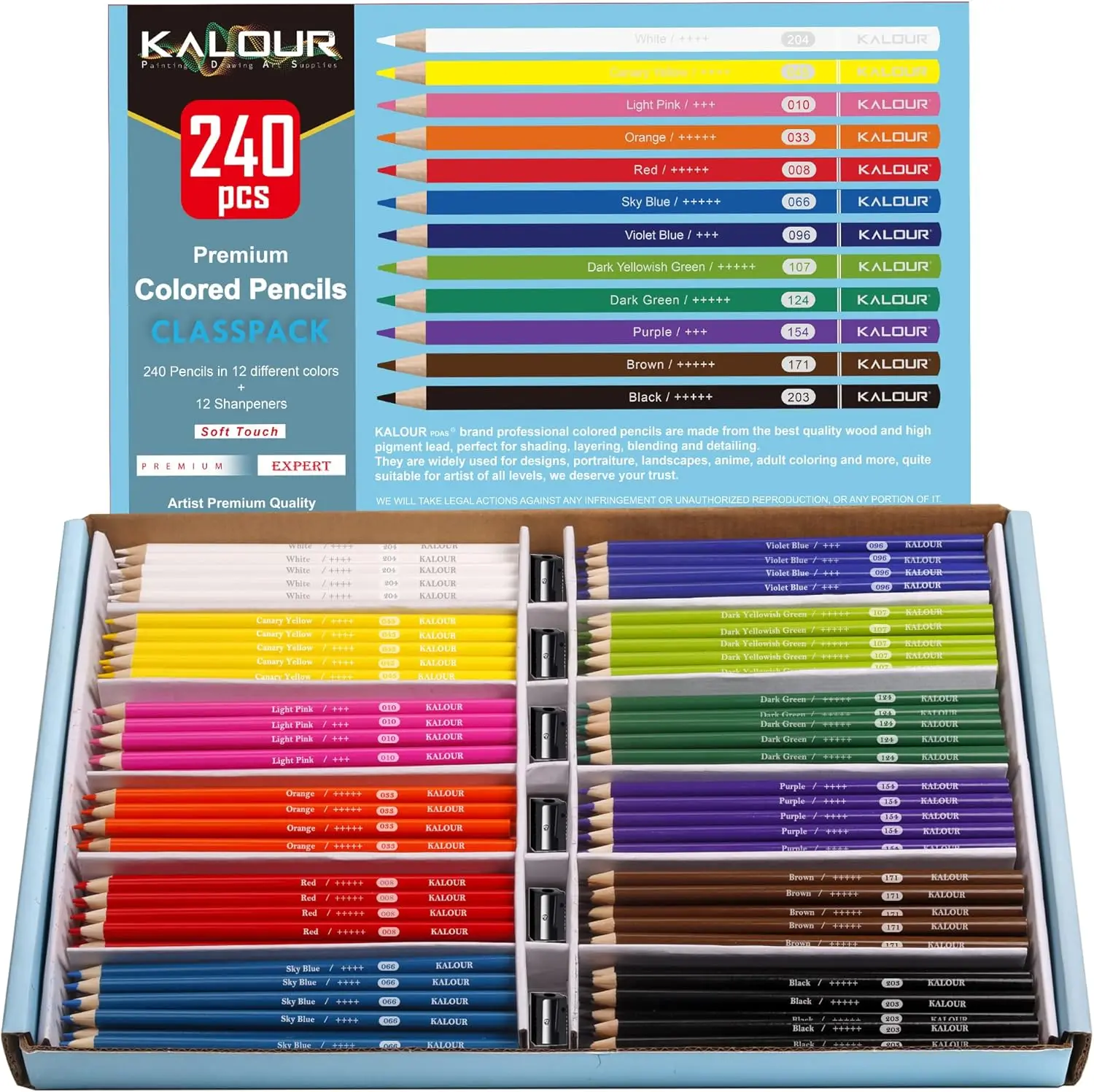 

Premium Colored Pencils Bulk, 12 Vibrant Colors, 240 Count Total, Pre-sharpened for Kids and Adults
