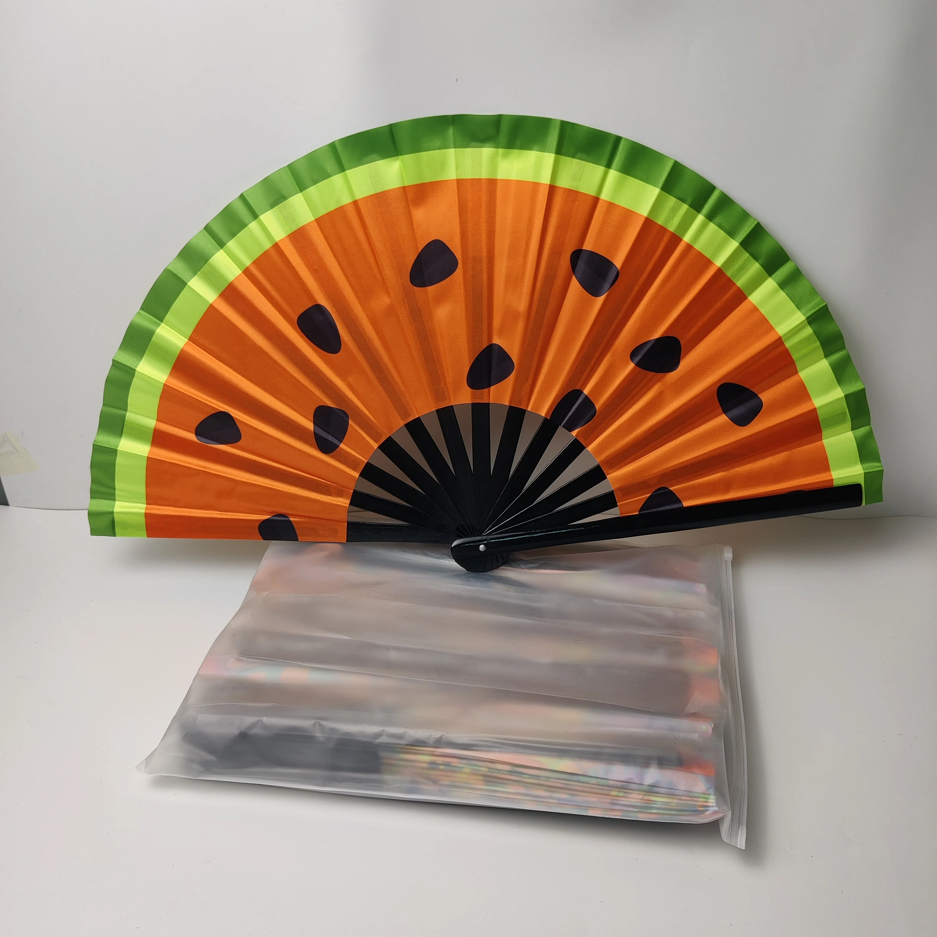 33CM bamboo ribs folding hand fan 5 pieces/bag large UV printing rave fans for disco