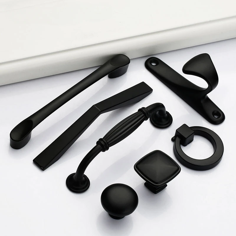 2PCS Solid Modern Furniture Hardware Accessories Drawer Cabinet Door Handle American Black Cabinet Wardrobe Single Hole Knobs