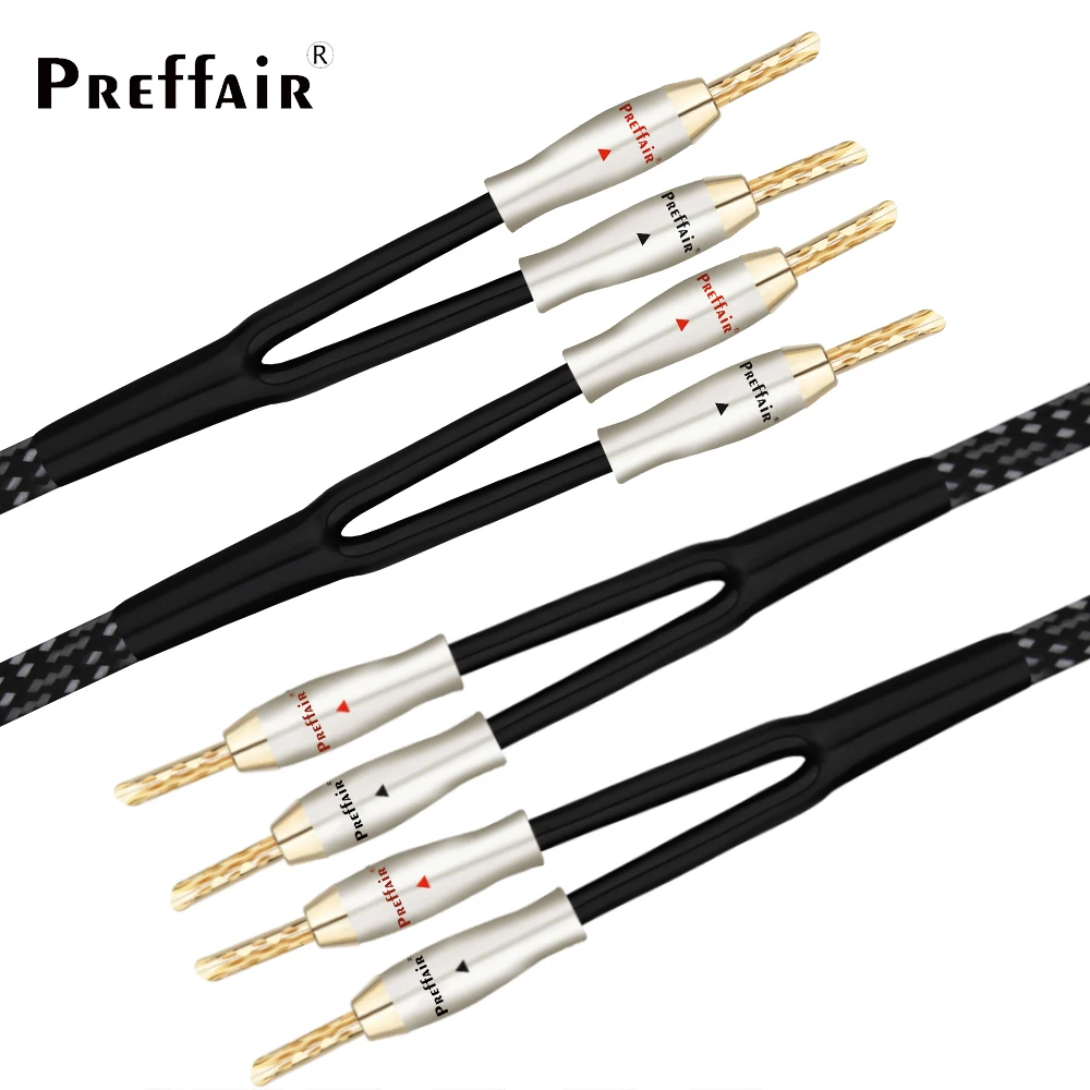 

Pair Preffair L315 HIFI Silver plated Speaker Cable Hi-end OCC Speaker Wire For Hi-fi Systems Y Plug Banana plug