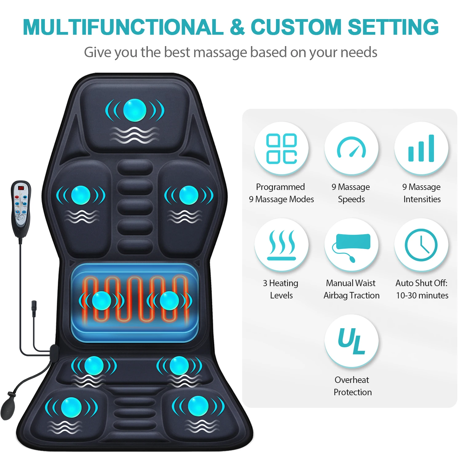

Full Body Electric Massage Mattress Massage Table Mattress Knead Heating Shiatsu Cervical Seat Cushion Massager
