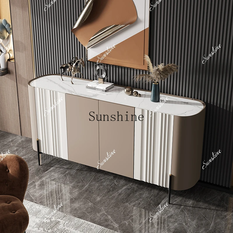 

Italian modern simple side cabinet light luxury entrance hall rock slab bucket cabinet FT