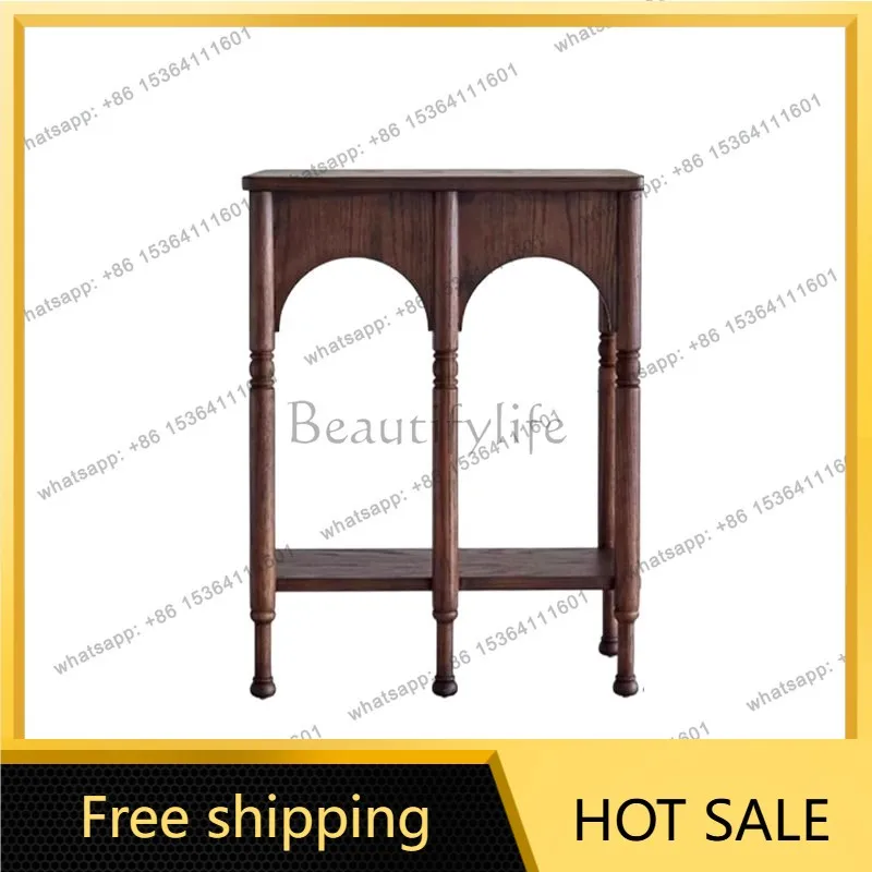 Zj.French retro solid wood porch cabinet medieval living room side cabinet household shelf