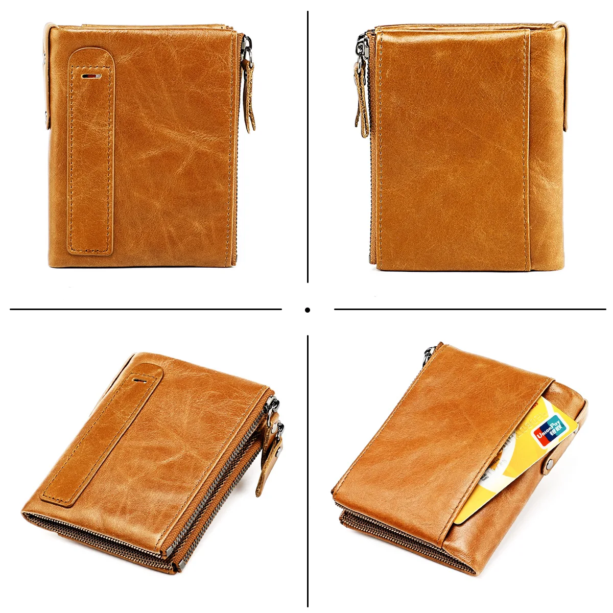 Genuine Leather Short Men RFID Wallets Name Engraving Leather Card Holder Brand Men Retro Coin Pocket Zipper Male Wallet
