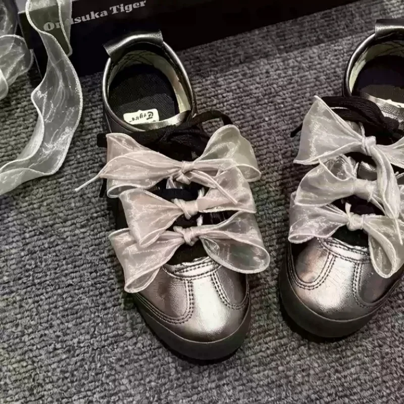 Fishtail Yarn Shoelaces with Sheer Ribbon Design, Soft Flat Transparent Laces, Strong Knots No Loosening for Sneakers and Flats