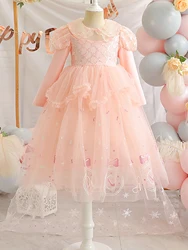 Girls sweet and gorgeous dress with round neck, long sleeves and cape, suitable for birthdays, parties, piano competitions