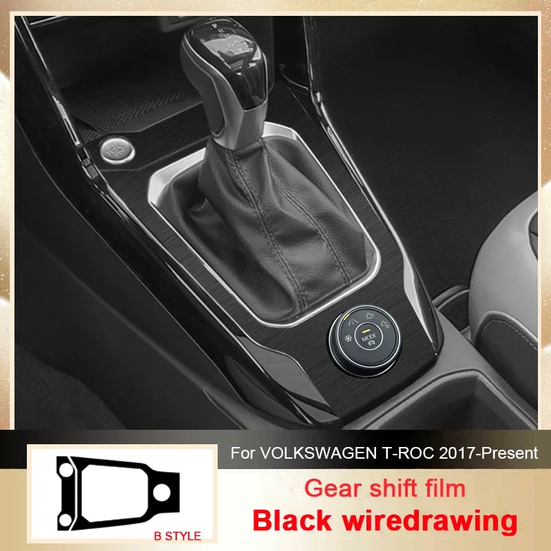 Car Carbon Black Interior Sticker Lifting Window Panel Decal For Volkswagen T-ROC 2017-2026 LHD Gear Inner Door Protective Film