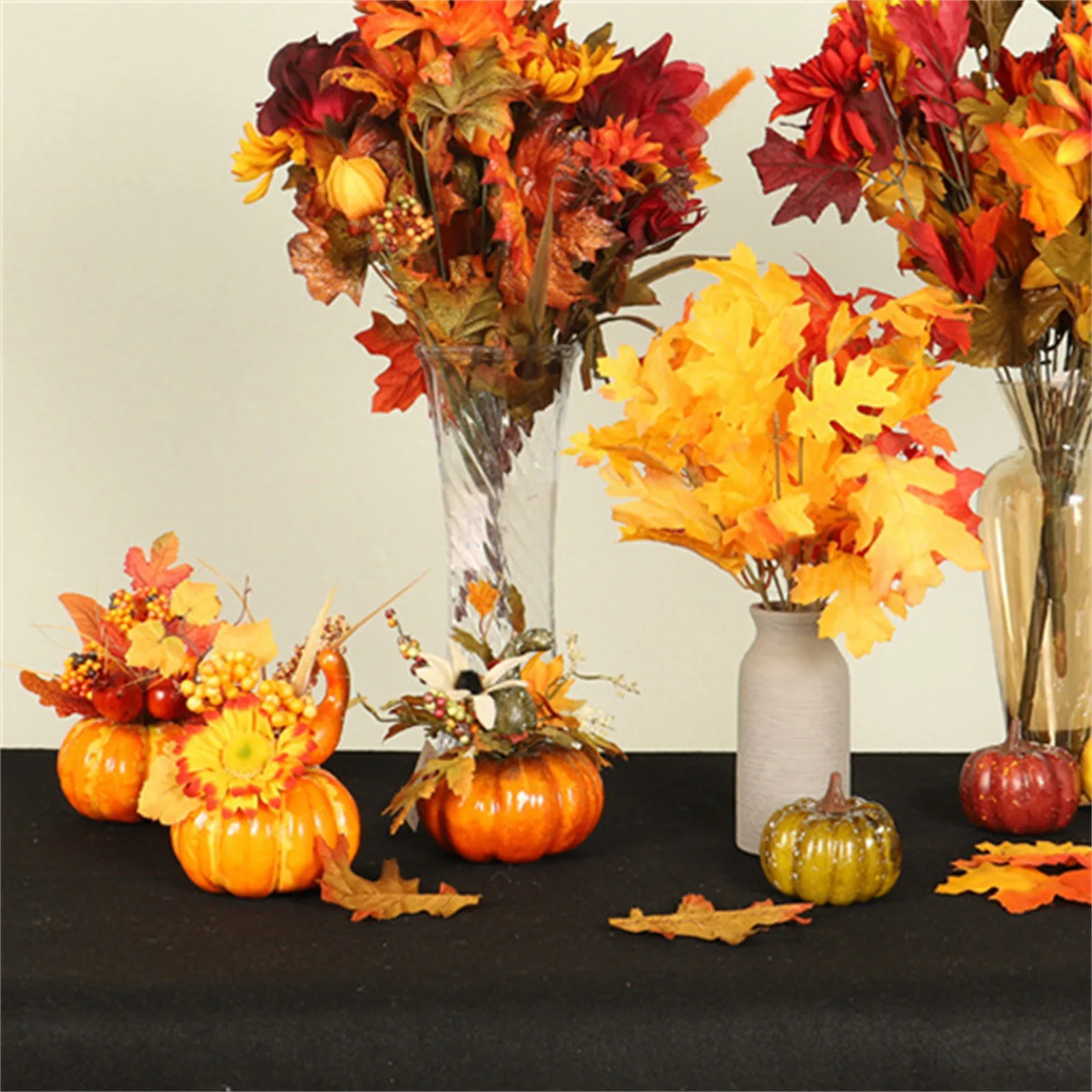 Fake Pumpkins With Artificial Flowers For Halloween House Party Thanksgiving Fall Ornaments Home Table Centerpiece Kitchen Decor