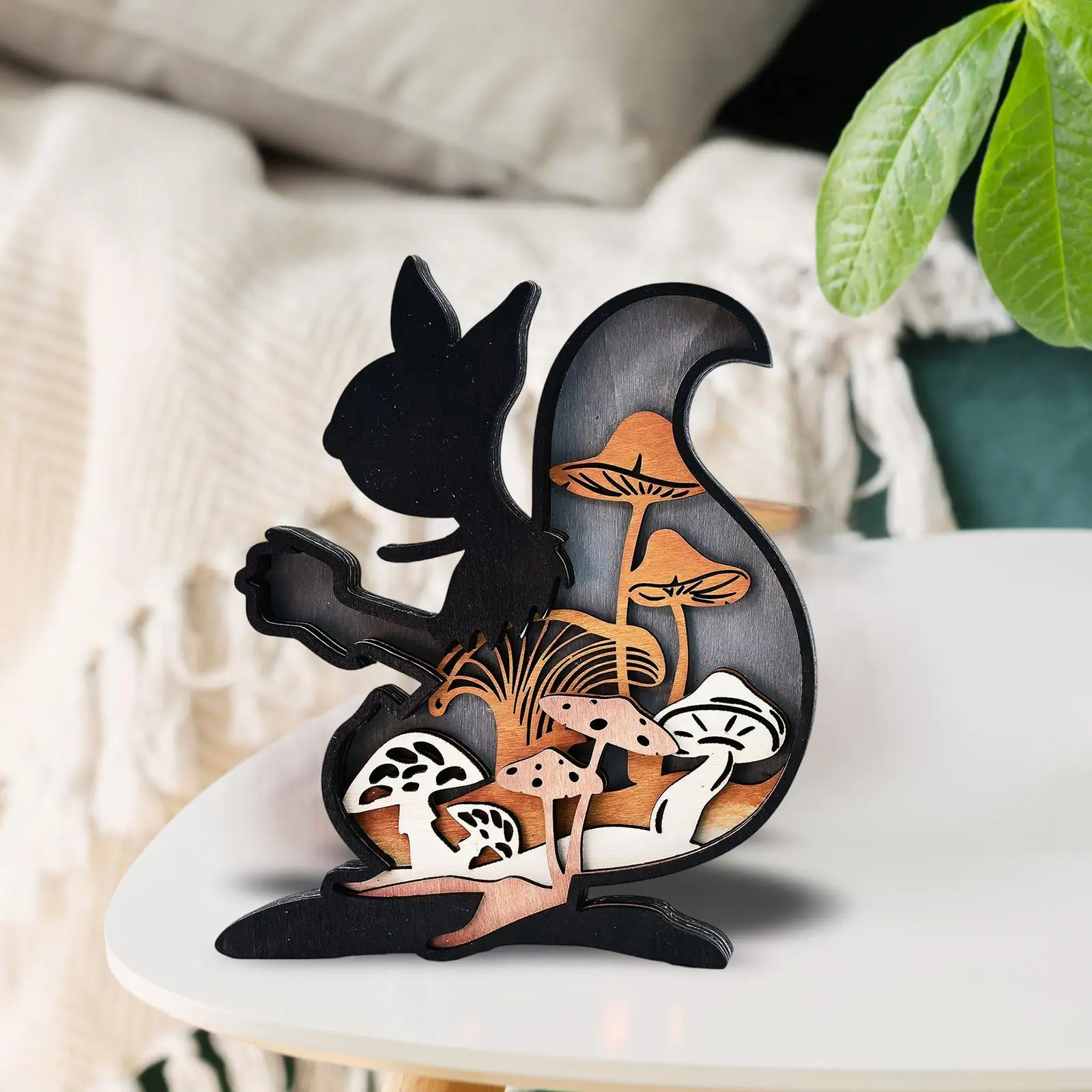 تمثال السنجاب لتزيين غرفة المعيشة، منحوتة خشبية سوداء داخلية #5