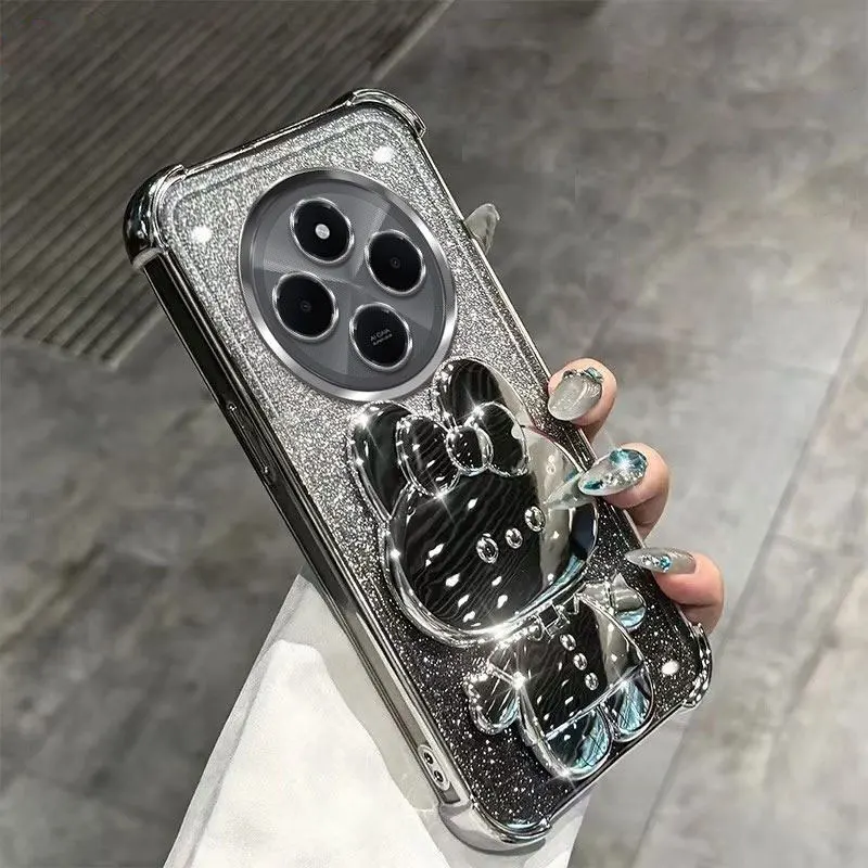 Xiaomi Redmi 14c,13c,c65用のミラーホルダー付きデラックスシリコンケース,Poco-C75